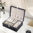 thumbnail image 6 of Jewelry OrganizerLarge 2 Layer Jewelry Storage Case, PU Leather Jewelry Boxes with Removable Tray&Lock for Women and Girls Rings Earrings Necklace Bracelets Watches, Black, 6 of 7