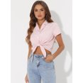 thumbnail image 2 of DARING DIVA Women's Striped Button Up Short Sleeve Tie Front Crop Shirt M Pink, 2 of 6