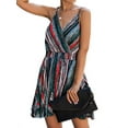 thumbnail image 3 of ZXSXSY Women Spaghetti Strap Colorful Stripes Tie Waist Mini Dress, 3 of 4