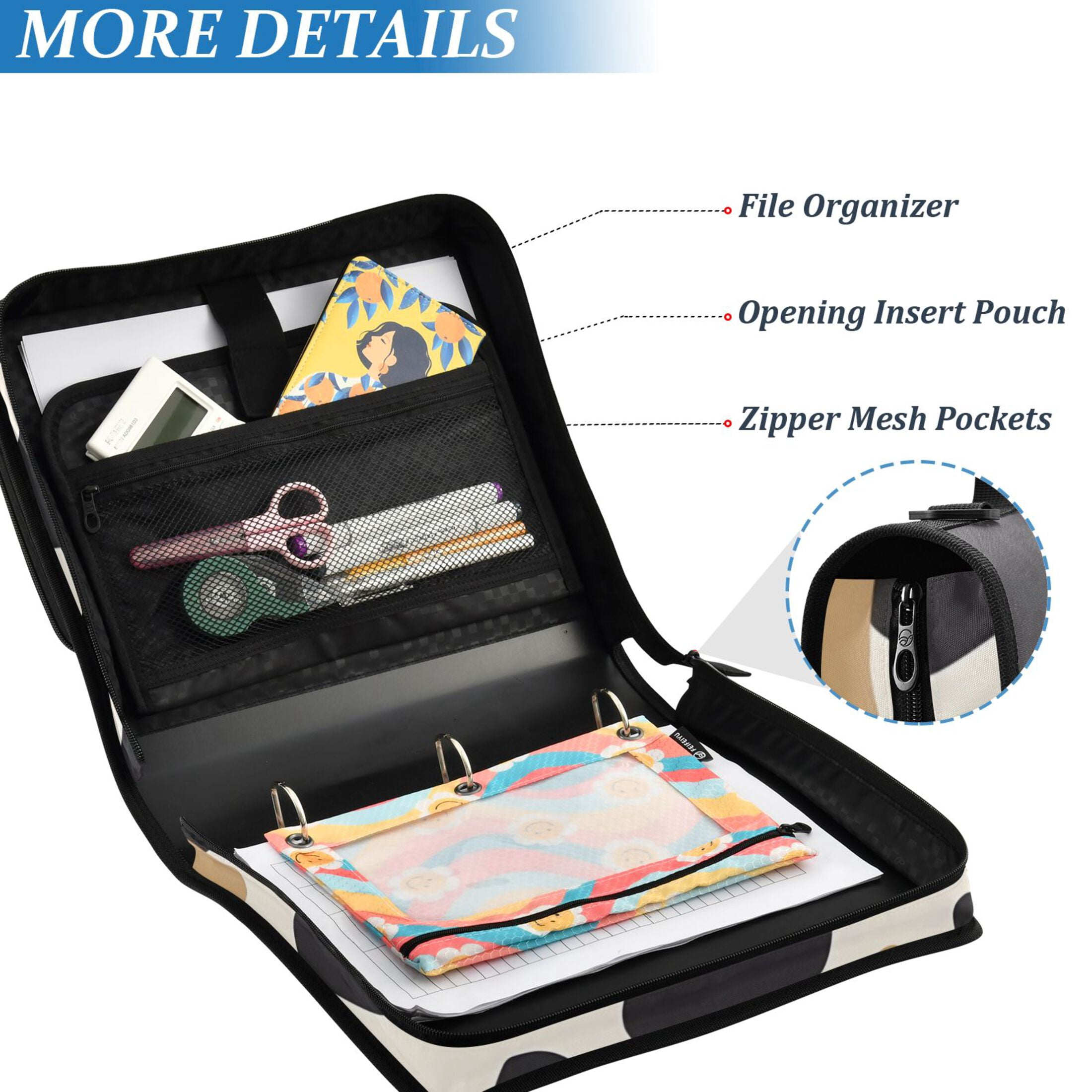 ALAZA Zipper Binder Graffiti Black 3 Ring Trapper Keeper File Folder Organizer Bag