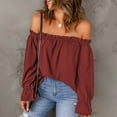 thumbnail image 2 of Off The Shoulder Tops For Women Trendy Frill Ruffle Long Sleeve Shirts Casual Solid Sexy Tees Fall Loose Fit Blouses, 2 of 2