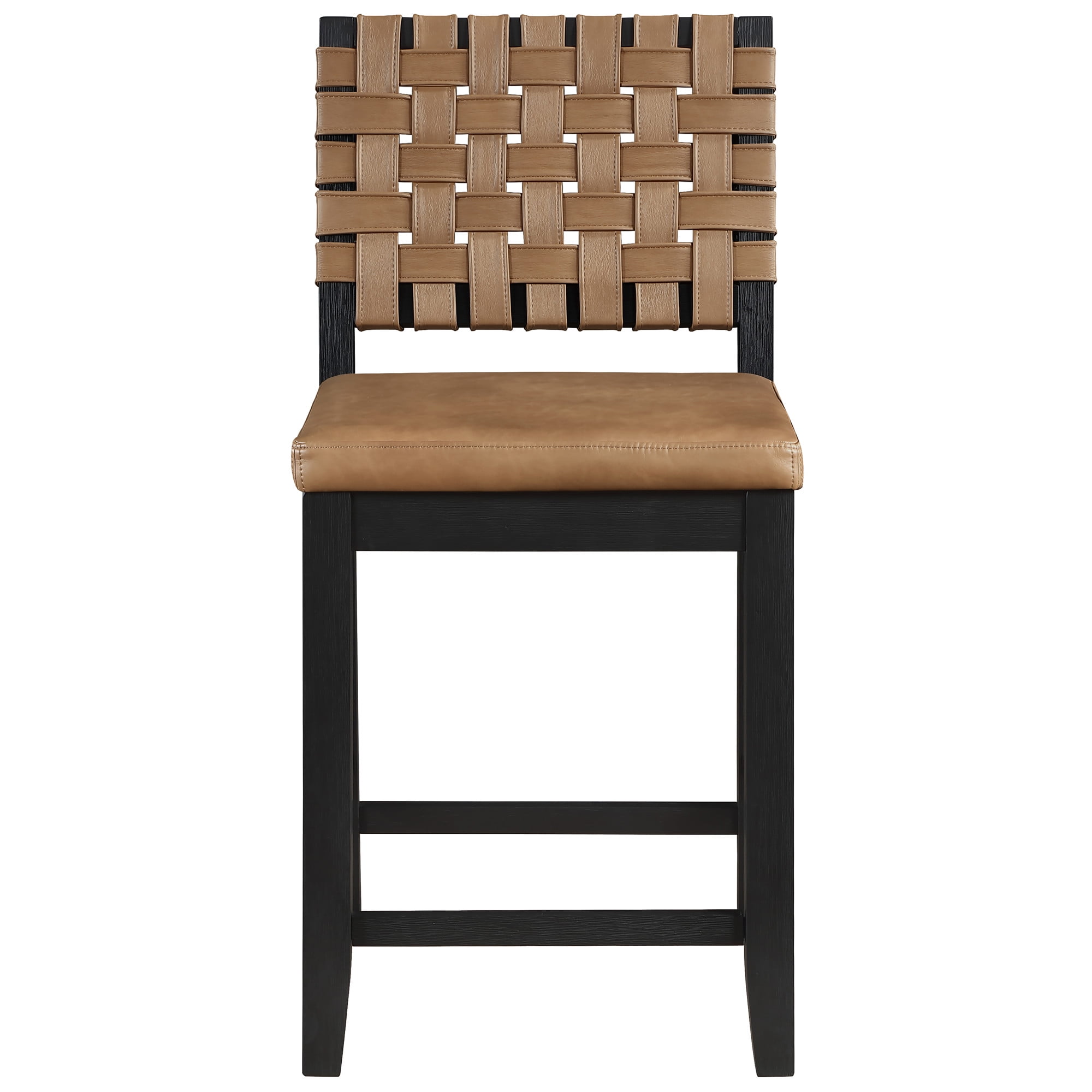 Steve Silver Reid Black Counter Height Bar Stool with Saddle Brown Upholstery