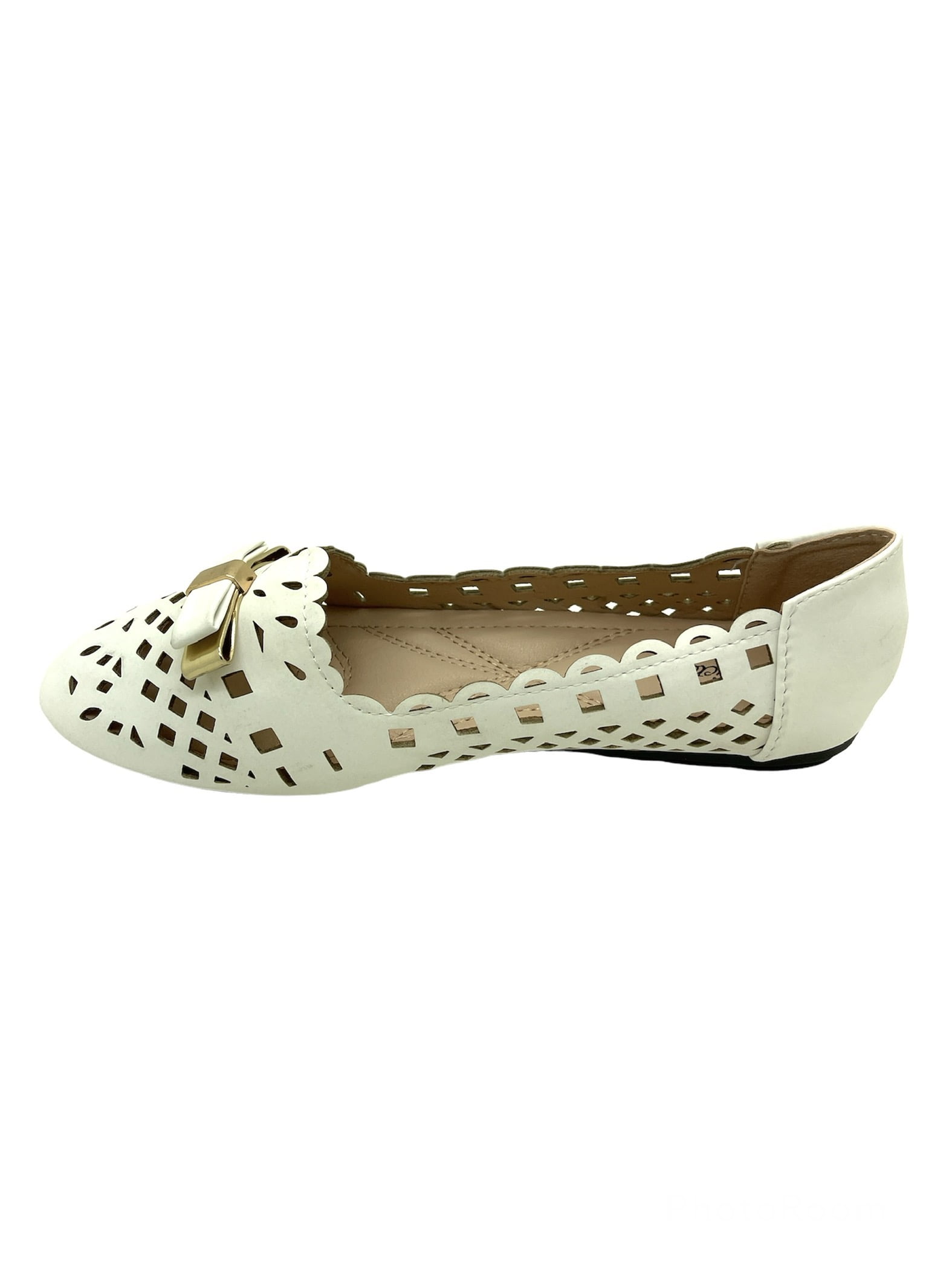 Victoria K Women's Snake Skin Texture Gold Chain Buckle Ballerina Flats