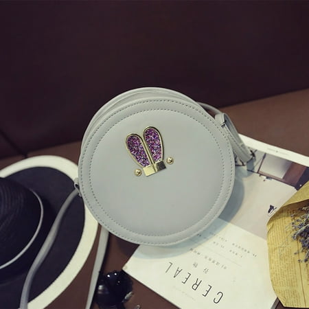 Ear Bags Clearance Tailored Fashion Women Single Shoulder Rabbit Ears Small Circular Bag Texture Zipper Bag ()