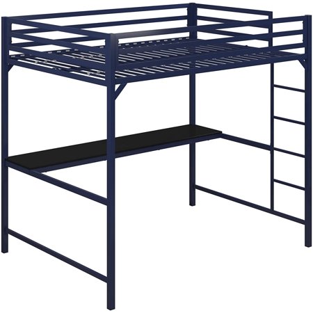 fangmm Miles Metal Full Loft Bed with Desk Black