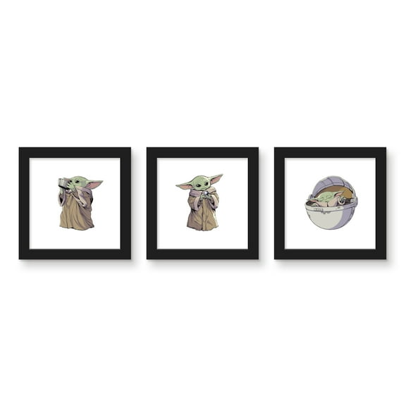 Gallery Pops Star Wars: The Mandalorian - Grogu Wall Art Bundle (3-Pack), Black Framed Version, 12" x 12"