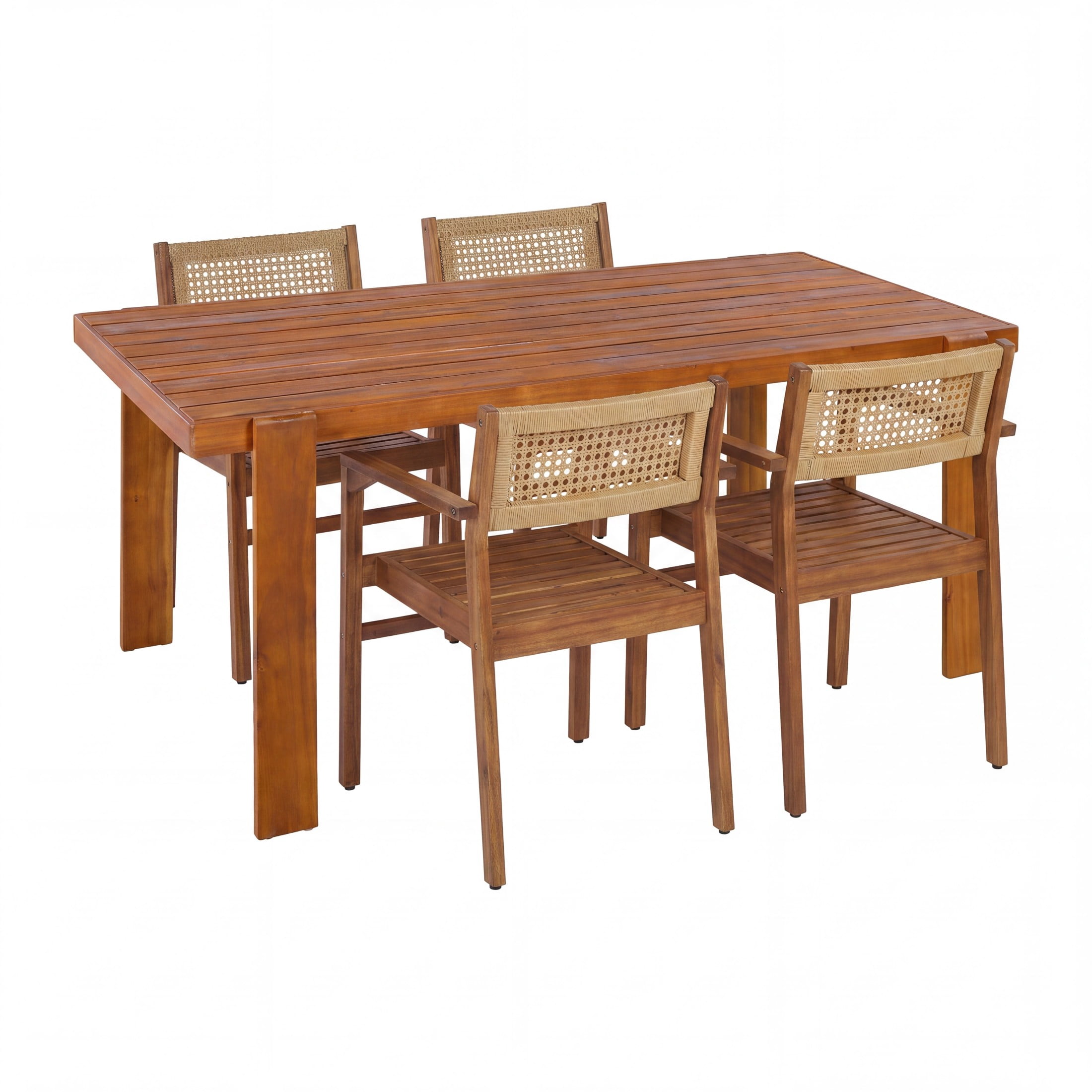 Christopher Knight Home 5-Piece Outdoor Dining Set, 67" Wood Table and Wicker Back Chairs, Natural Stained
