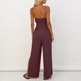 thumbnail image 5 of Women's Cami V Neck Jumpsuits Split Wide Leg Jumpsuit Waist Ruched Full Length Overalls Summer Beachwear Loungewear with Pockets Red L, 5 of 6