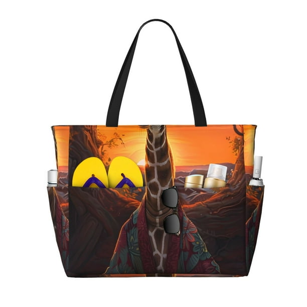 Fotbe Tree Hollow Meditating Giraffe Bolsa de Viaje para Playa - Resistente al Agua, Bolsa Tote de Gran Capacidad y Ligera con 7 Bolsillos para Mujeres y Hombres