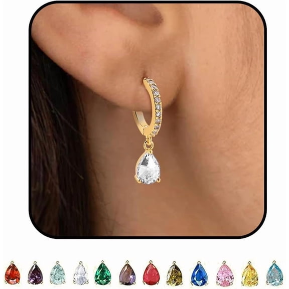 Birthstone Earrings for Women 14k Gold Plated Earrrings Trendy Rhinestone Huggie Hoop Earrings Hypoallergenic Dainty Birthday Gifts Jewelry