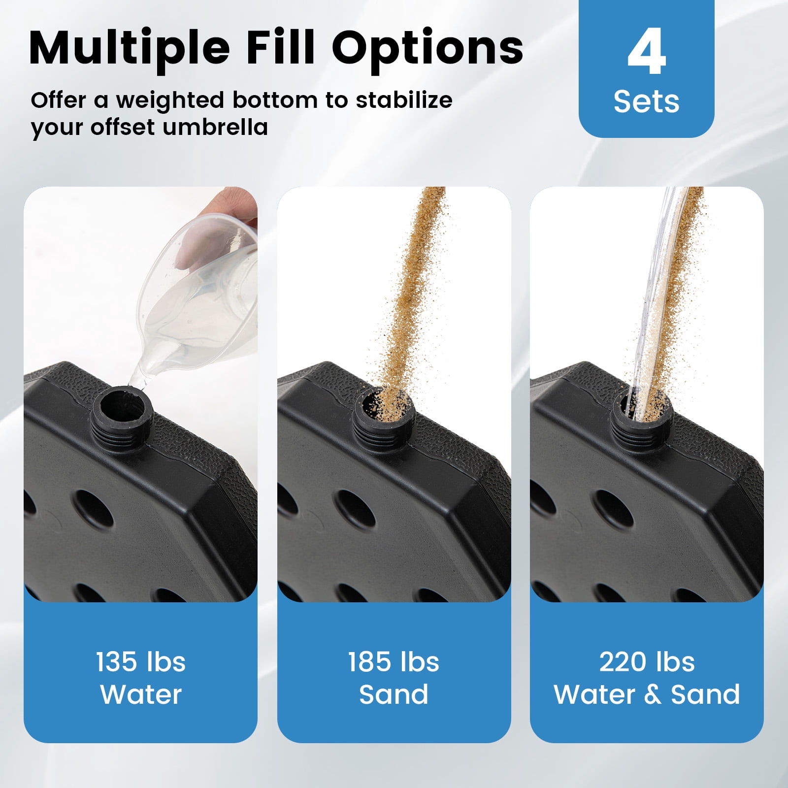 Topbuy 4 Pieces Offset Patio Umbrella Base 220 LBS Large Square Plastic Outdoor Umbrella Stand