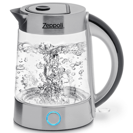 Zeppoli Electric Kettle (BPA Free) - Fast Boiling Glass Tea Kettle (1.7L) Cordless, Stainless Steel Finish Hot Water Kettle Glass Tea Kettle, Tea Pot Hot Water