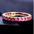 thumbnail image 3 of Pink Sapphire Eternity Wedding Band Dainty Ring 925 Sterling Silver Yellow Gold Plated Gemstone Jewelry For Women Gift, 3 of 5