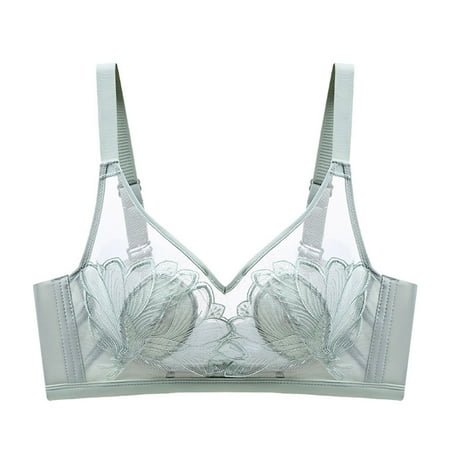 Gnurob Women s Underwear Embroidered Lace Bra Thin Padded Brassiere Wirefree Bralettes Beauty Back Smoothing Bras Comfort Breathable Bralette Clearance Saving Green X-Large