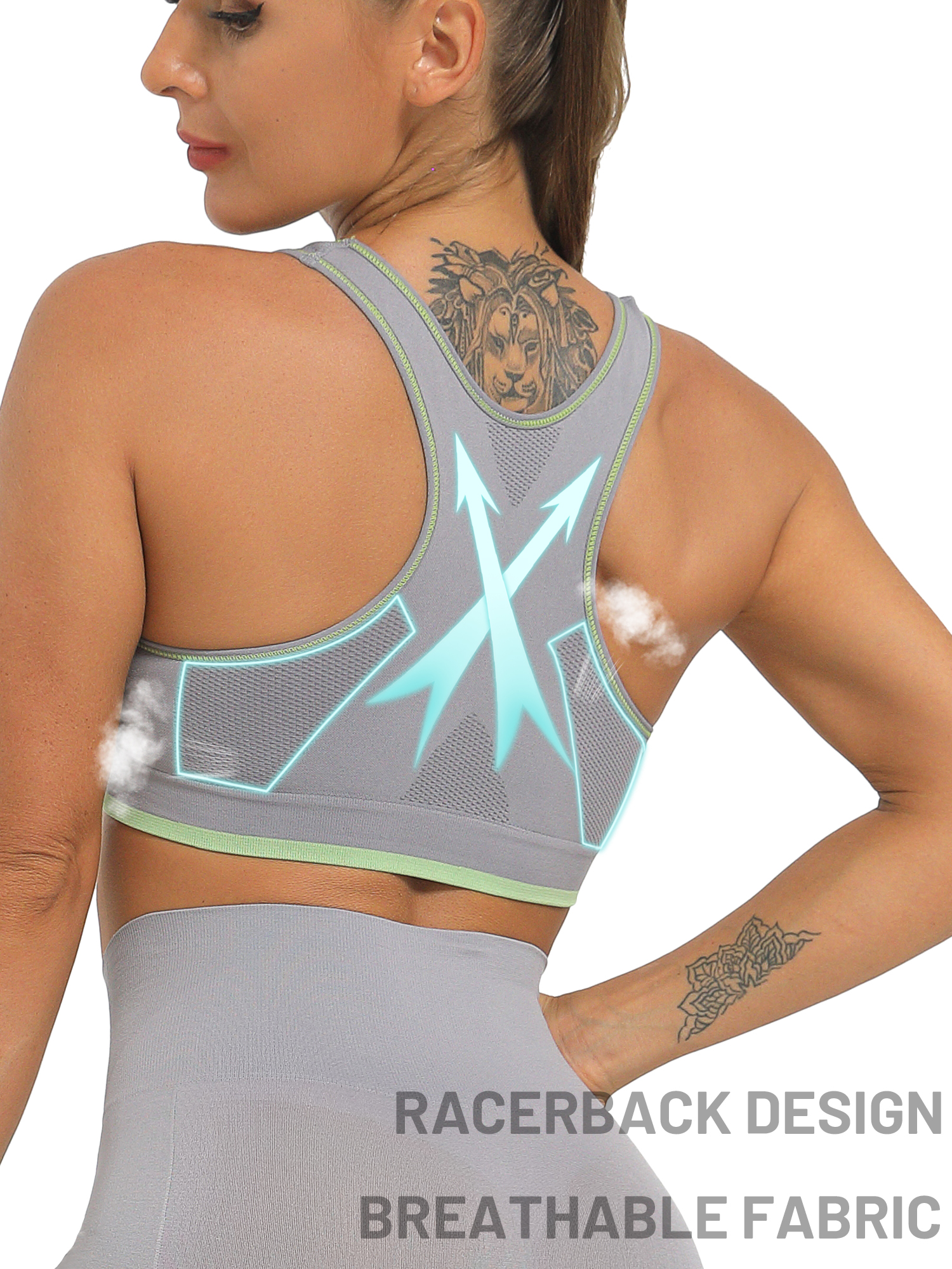 Women's Sports Bras High Impact Seamless Yoga Racerback with Removable Cups - image 3 of 6