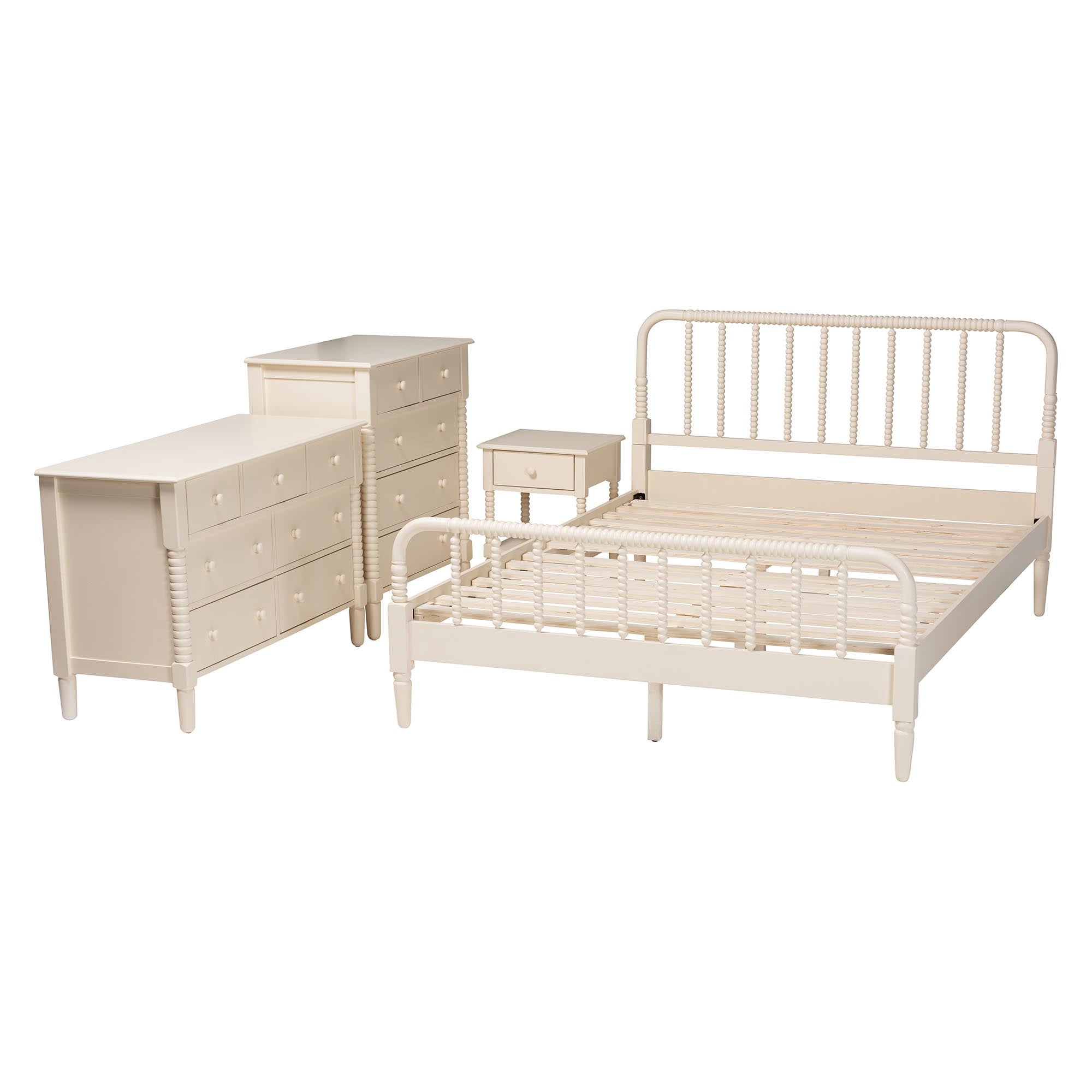 Baxton Studio Braith Farmhouse Bedroom Set, Queen, Ivory