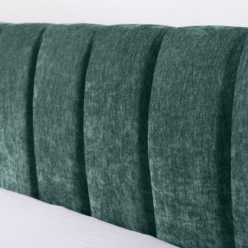Queen Upholstered Bed Frame with Storage Drawers, Modern Platform Bed with Soft Chenille Fabric Headboard, Solid Wood Slat Support, No Box Spring Needed, for Bedroom, Blue+Green