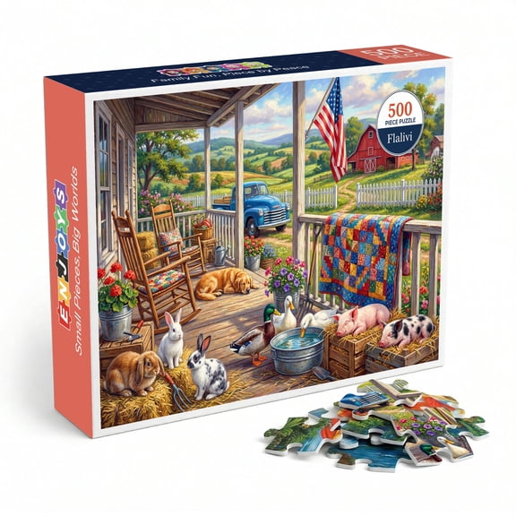 Country Farm Porch with Animals Jigsaw Puzzle for Adults 500 Pieces, Nostalgic American Farmhouse Scene, Premium Thick Cardboard with Matte Finish, Perfect Gift for Nature and Country Lovers
