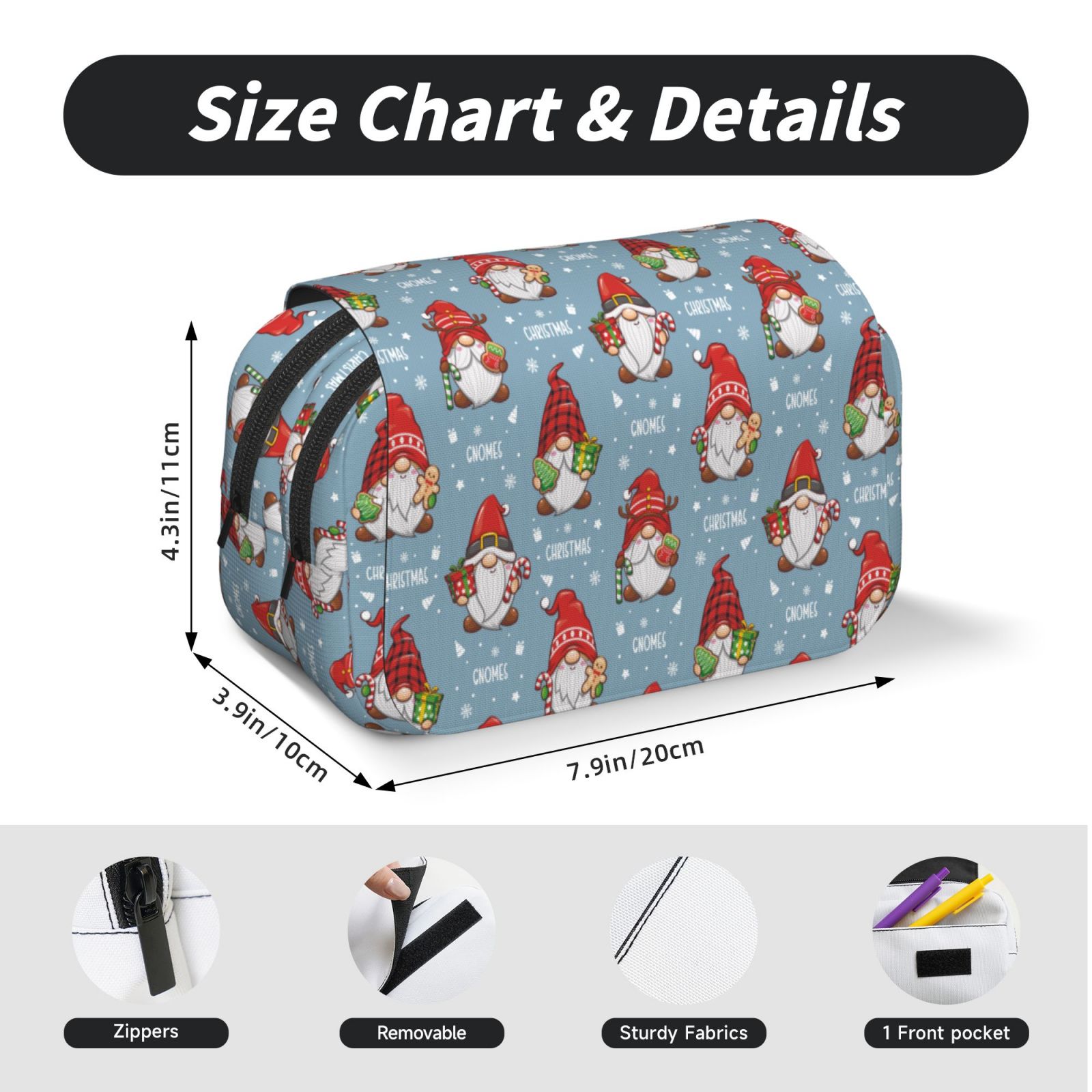 Rateoe Snowflake Christmas gnome Pattern Double Clamshell Pen Case, Storage Organizer with Two Zipper Compartments– Holds Up to 50 Pencils & Pens