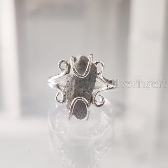 Natural Labradorite Ring, Rough Labra Gemstone Ring, Birthstone, Hippie Wire Ring, 925 Sterling Silver, Womens Ring, Christmas, Thanksgiving, Handmade, Statement Jewelry, Rough Gemstone Jewelry