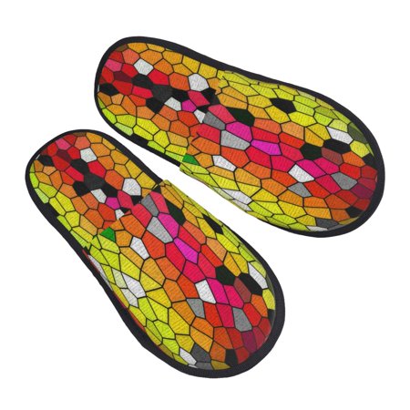 

Balery Colorful Tie Dye Stained Glass 1 Slient Indoor Furry Fleece Comfort House Shoes Soft Non-Slip Home Shoes Cotton Slippers House Slippers-- Medium