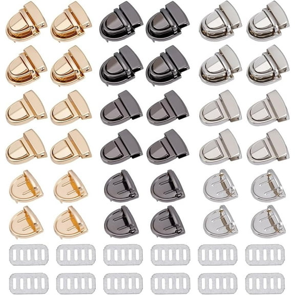 12 Sets 3 Colors Tuck Lock Clasp Catch Iron Purse Thumb Locks Metal Press Lock Fasteners for Leather Bag Case Clasp Hangbag Purse 1.1x0.9x0.9 Inch
