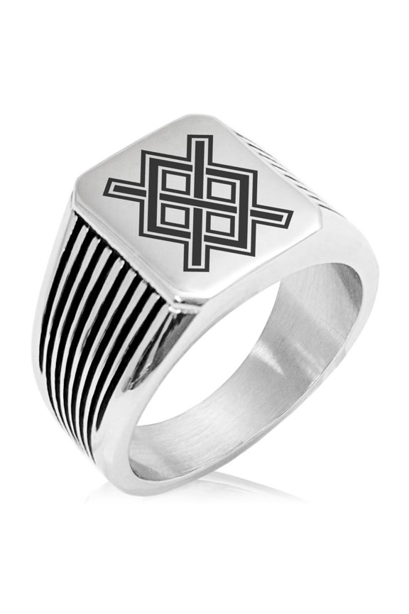 Stainless Steel Gungnir Rune Viking Norse Needle Stripe Pattern Biker Style Polished Ring