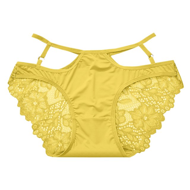 Gibobby Ropa interior de encaje sexy Calzoncillos de malla de cintura para mujer Bragas de ropa interior de de algodón de color sólido(Amarillo,Talla única)