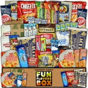Fun Flavors Box College Essential Snacks Care Package for Student - 40 Snacks Variety Assortment of Chips, Cookies, Soup, Popcorn, Dorm Gift Box