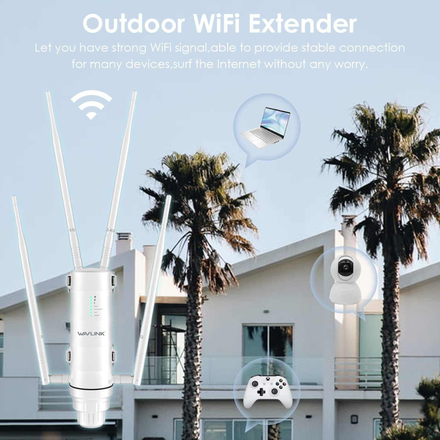 AC1200 Outdoor Long Range Weatherproof Dual Band WiFi Extender/Wireless Access Point with Outside PoE Powered,Gigabit Port,Supports Router/AP/Repeater Modes for Courtyard,RV,Campsite