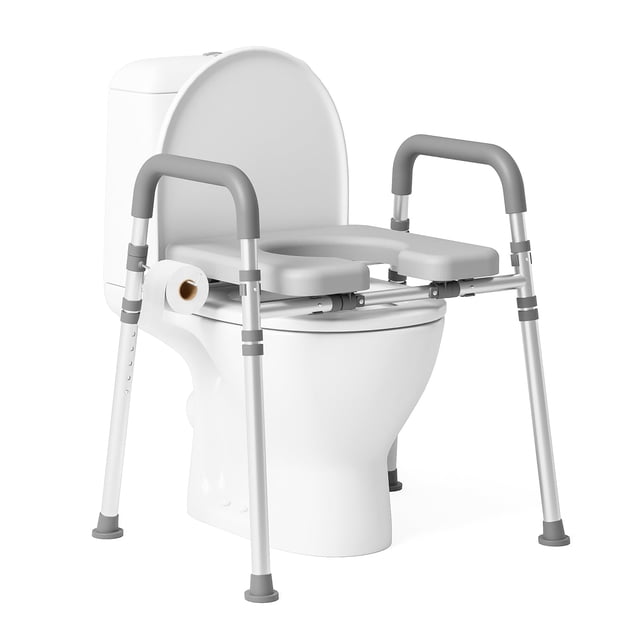 Elevadores para asiento de inodoro Loyoda, levantados, 400 kg, con asas acolchadas, color gris