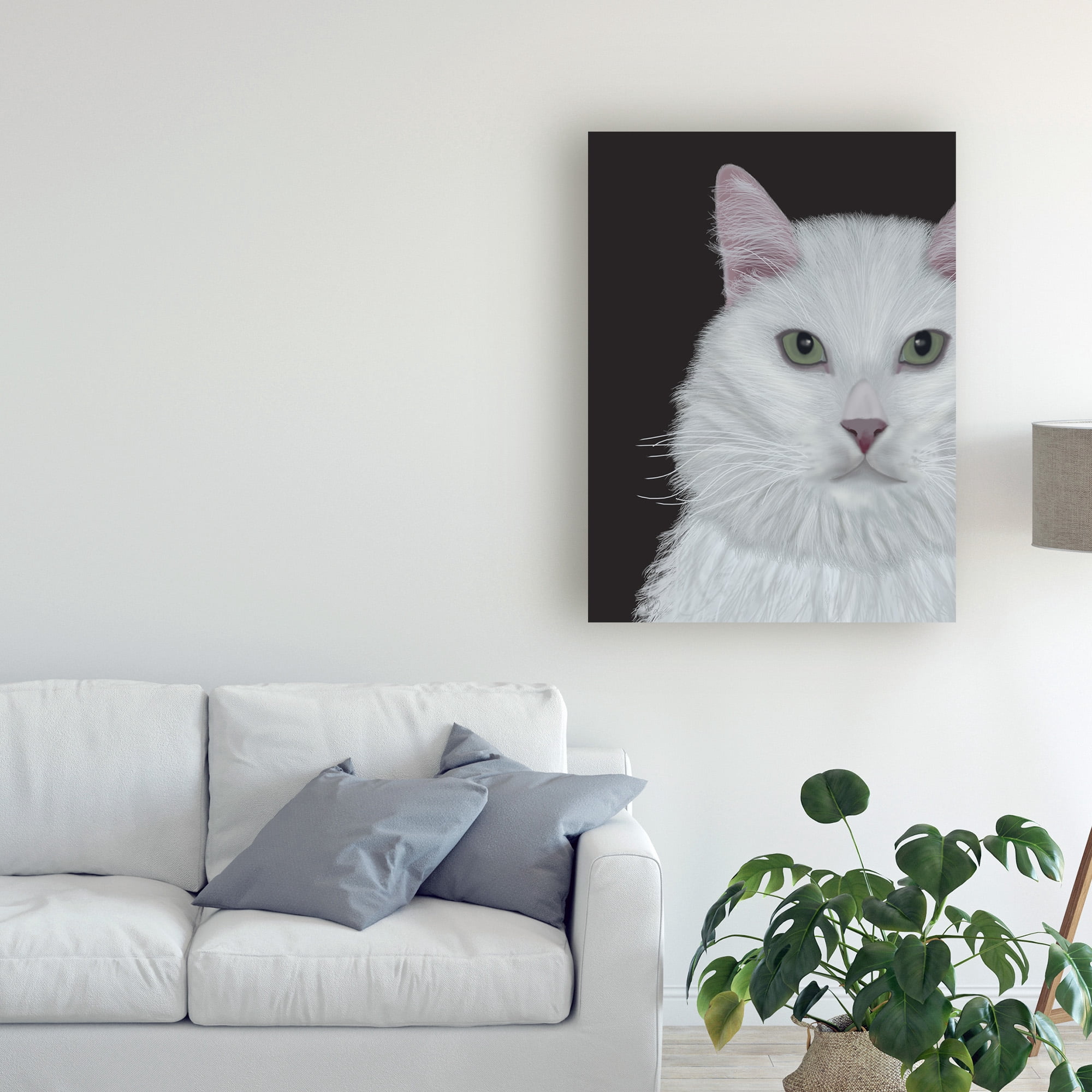 Trademark Fine Art 'Cat, White Portrait On Dark Grey' Canvas Art by Fab Funky