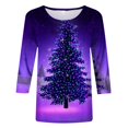 thumbnail image 4 of CHOK Chemises à Manches 3/4 pour Femmes, Col Rond Décontracté, Imprimé, Chandail d'Été Tendance, Blouses Douces et Confortables, Jaune P, 4 of 5
