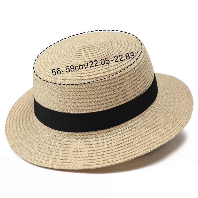 Wide Brim Straw Boater Hat with Elastic Band CTM Straw 2 Inch Brim Boater Hat with Navy Band and Elastic  main image 2