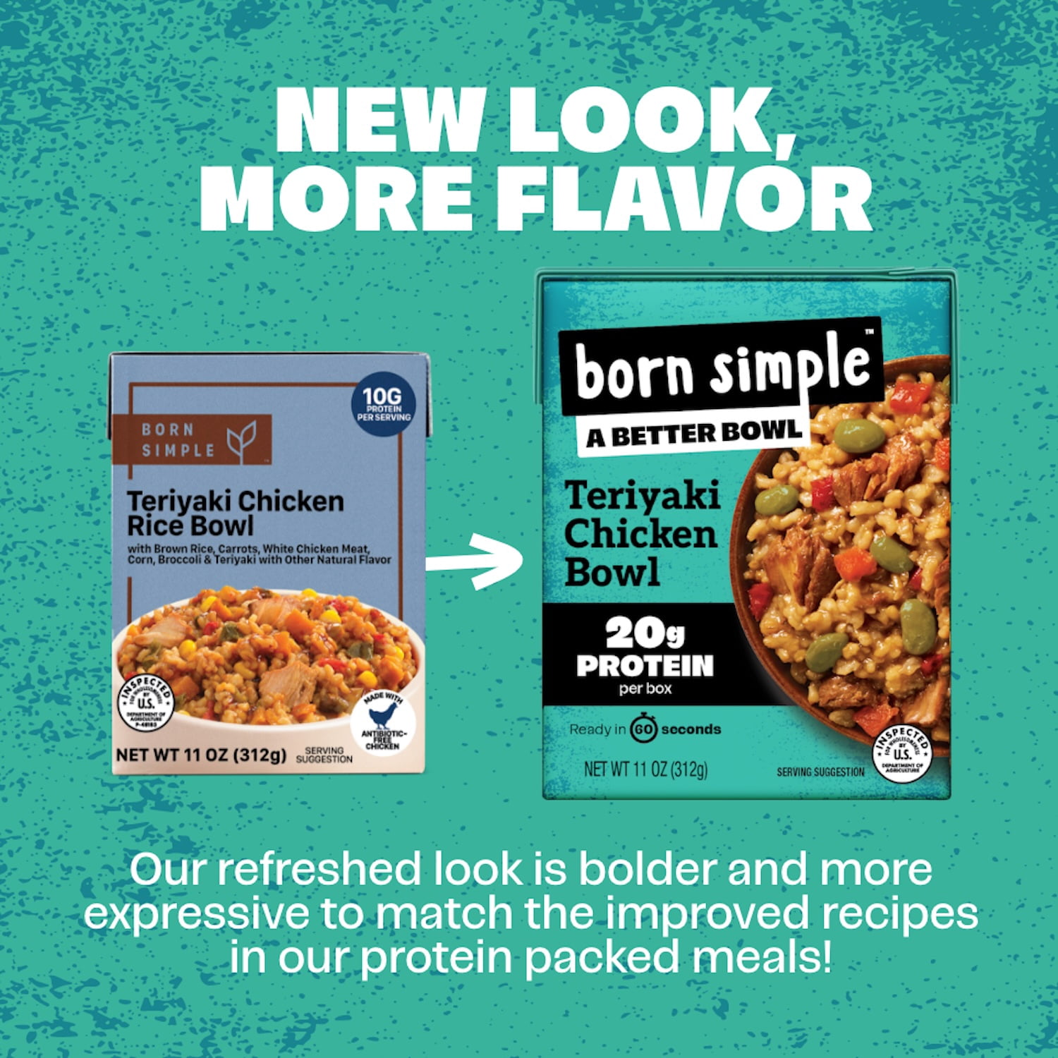 (2 pack) Born Simple Teriyaki Chicken Rice Bowl, 11 oz Shelf-Stable Box
