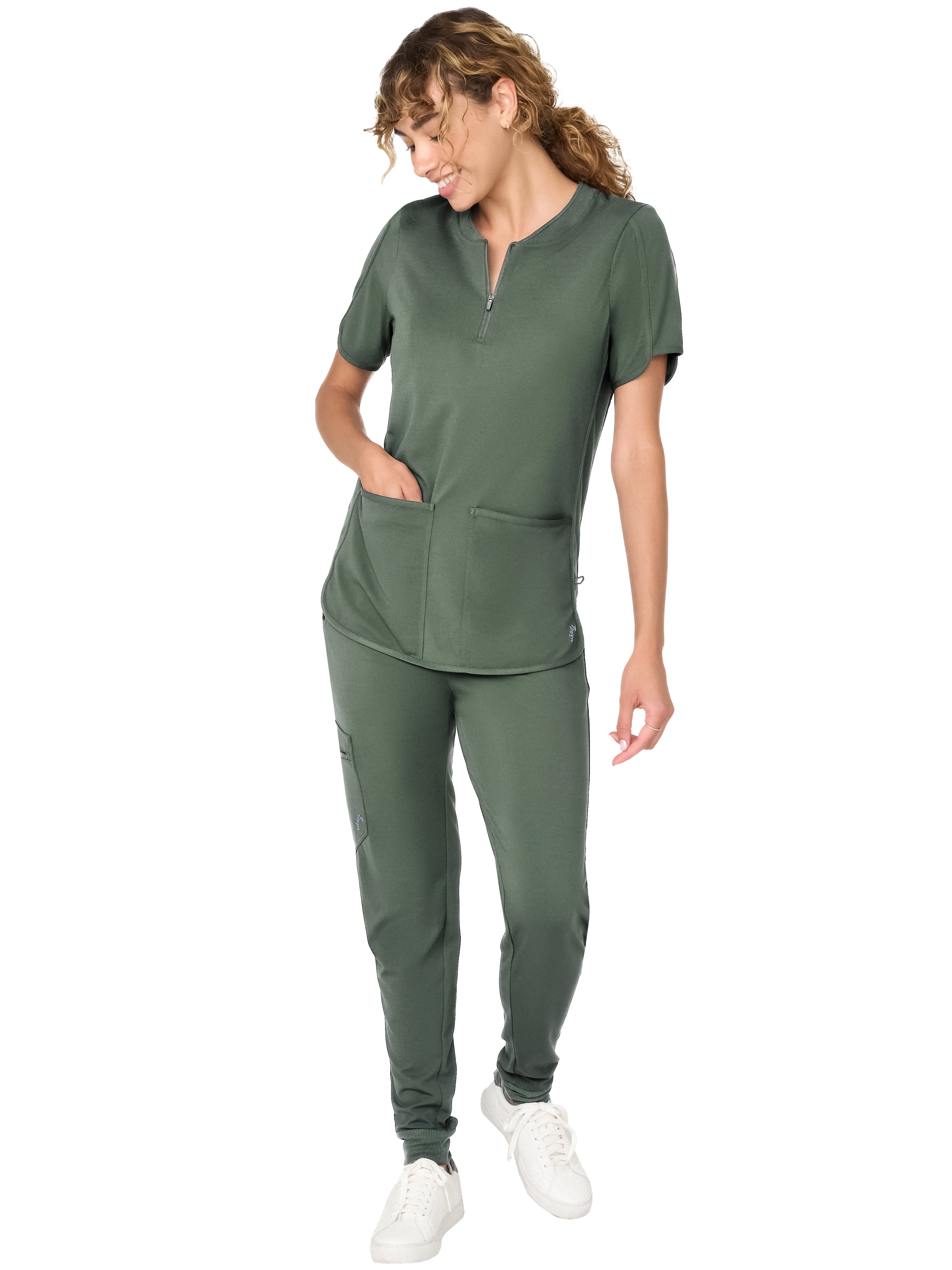 Kindly Yours Women’s Zip-Front Crewneck Scrub Top, Sizes XS-XXL