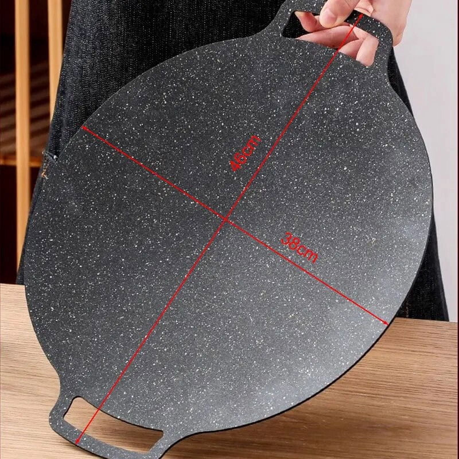 Korean BBQ Grill Pan Smokeless Round Griddle Pan Barbecue Plate Indoor Outdoor Grilling Frying Pan with Heat-resistant holder