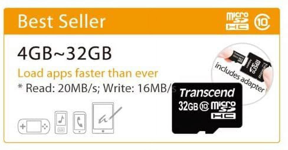Transcend 4GB MicroSDHC Class10 Memory Card with Adapter 30 MB/s TS4GUSDHC10