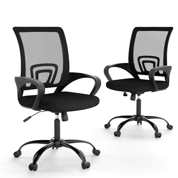Bonzy Home Ergonomic Home Office Chairs Set of 2 with Adjustable Height and Lumbar Support, 360° Swivel Mesh Computer Desk Chair with Wheels & Armrests, Black