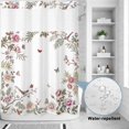 thumbnail image 3 of No Hook Shower Curtain, Pink Flowers Shower Curtains for Bathroom with See Through Top Window, Spring Floral Birds Elegant Botanical Watercolor Waterproof & Washable Bath Curtain Stall 48"x72", 3 of 9