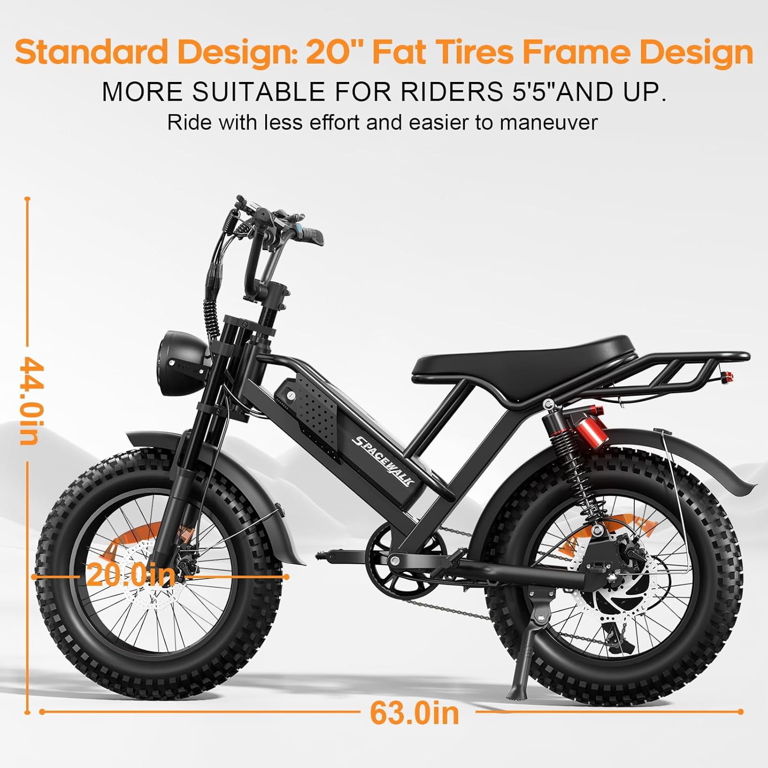 Eilleo Spacewalk M7 Off Road Electric Bike for Teens/Adults,20" fat tire Ebike,1500W Peak Motor,24.9mph,48V 15Ah Removable Battery, Dual Suspension UL2849