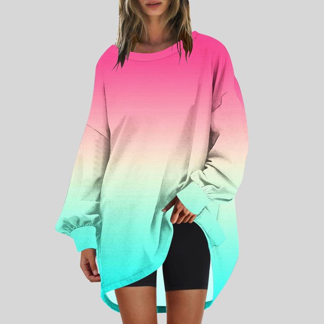 RXIRUCGD Chandail Ample à Col Rond pour Femmes, Imprimé, Manches Longues, Tunique, Vert Menthe, Taille : m