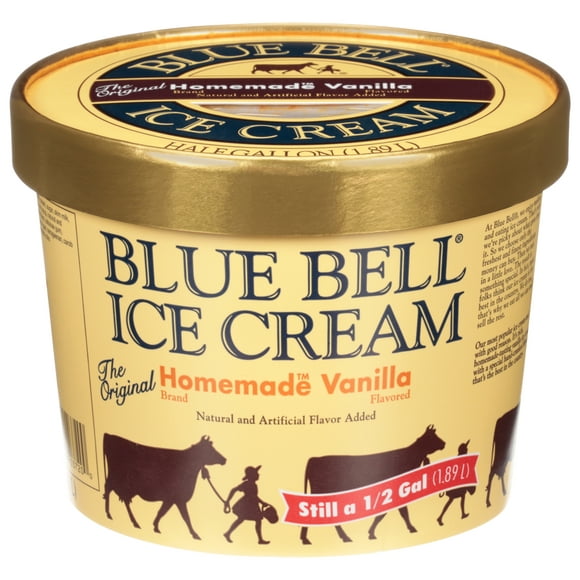 Blue Bell Homemade Vanilla Gold Rim Ice Cream Half Gallon, 64 fl oz