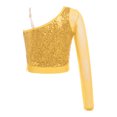 thumbnail image 2 of Zaldita Girls Kids Sequins Metallic Hip Hop Jazz Crop Top Athletic Tees for Gymnastic Leotards Sports Dancewear Activewear A Gold 8, 2 of 7