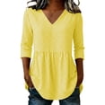 thumbnail image 5 of Qgtaibl Womens Plaid Babydoll Blouse Casual V Neck 3/4 Length Sleeve Cotton Shirts Loose Fit Flowy Pleated Tunic Tops Yellow XXL, 5 of 7