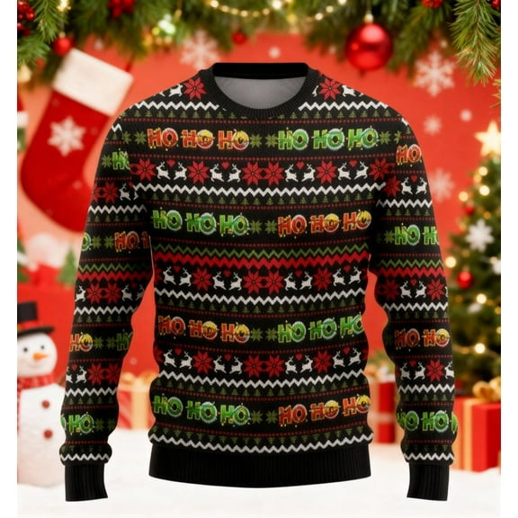 Ho Ho Ho Christmas Sweater, Funny Holiday Pullover, Colorful Xmas Jumper, Reindeer Winter Sweater, Ugly Christmas Party Shirt, Festive Gift