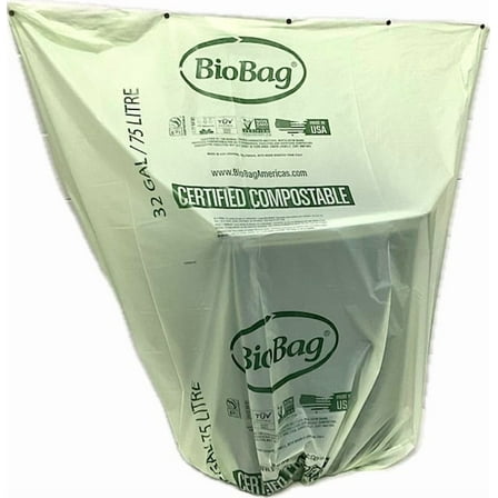 32 gallon compostable BioBag brand trash bags - 2 count