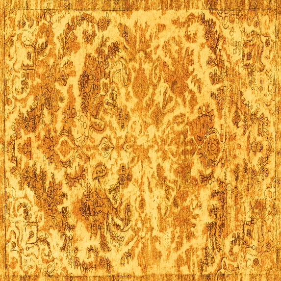 Ahgly Company Machine Washable Indoor Square Persian Yellow Bohemian Area Rugs, 6' Square