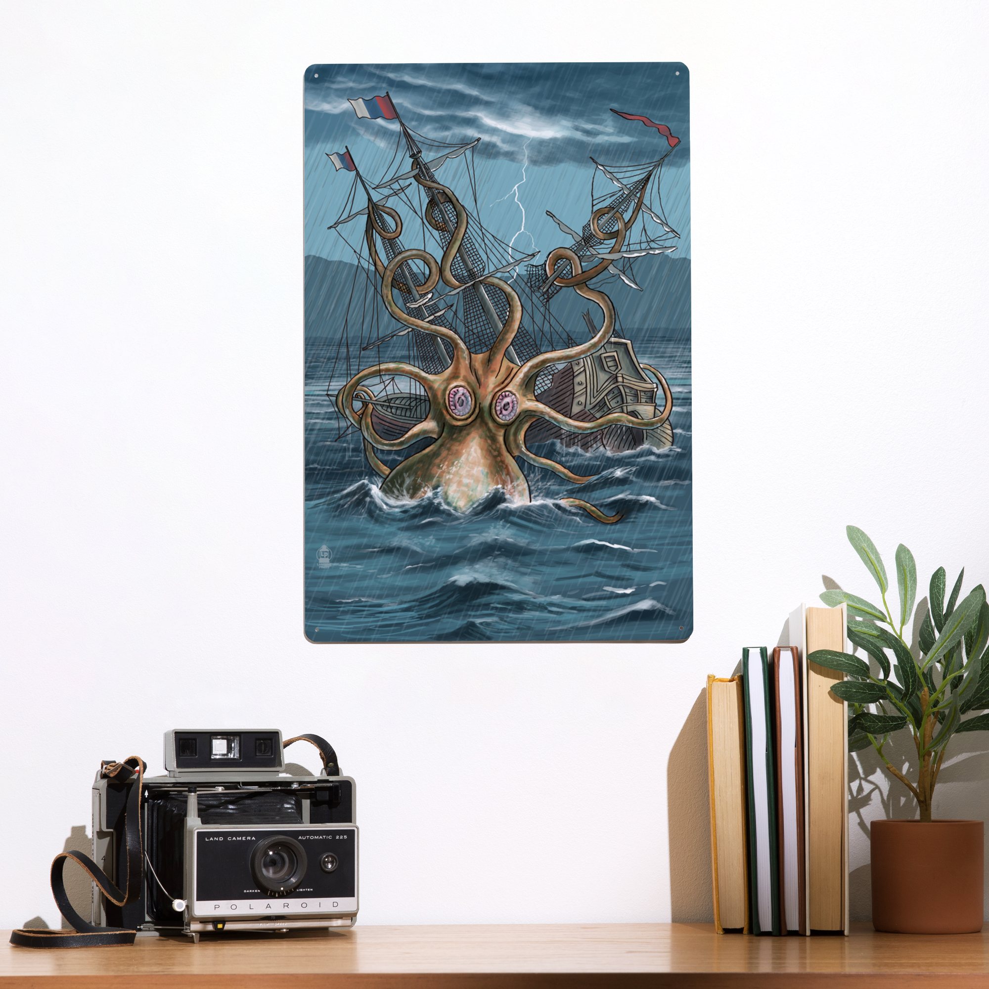 Licpact Funny Fishing Metal Signs Kraken Attacking A Sailing Vessel During  Storm Everything Will Kill You So Choose Something Vintage Coffee Shop