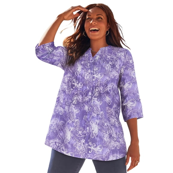Catherines Women's Plus Size Pintuck Buttonfront Blouse